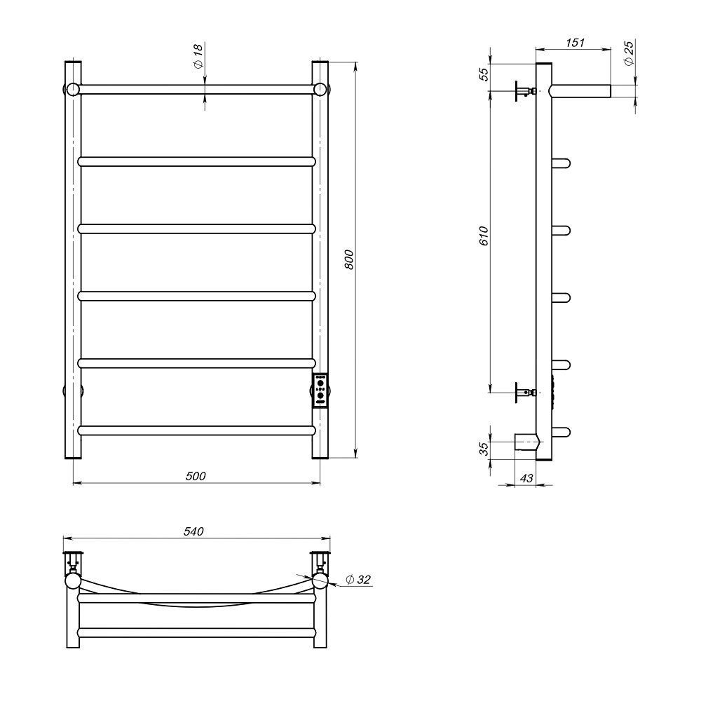 Полотенцесушитель Пэк сп 5 П 80х50